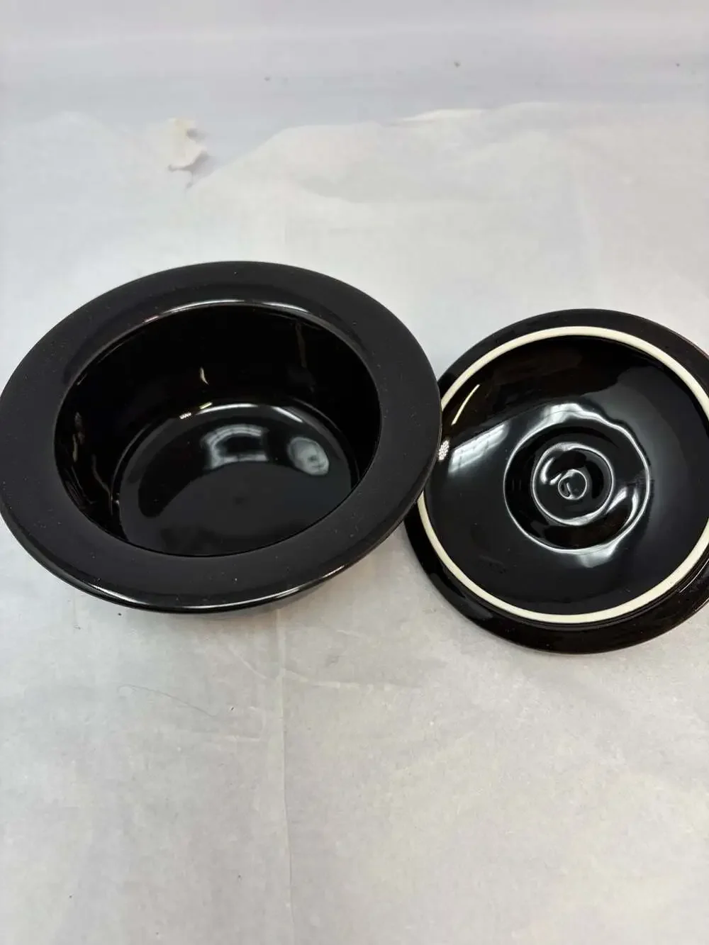 Vintage Arabia Finland Aurora Borealis Black Ceramic Lidded Sugar/serving Bowl